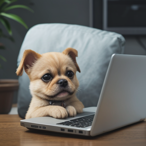 cute dog typing at a laptop, 4k, details.png